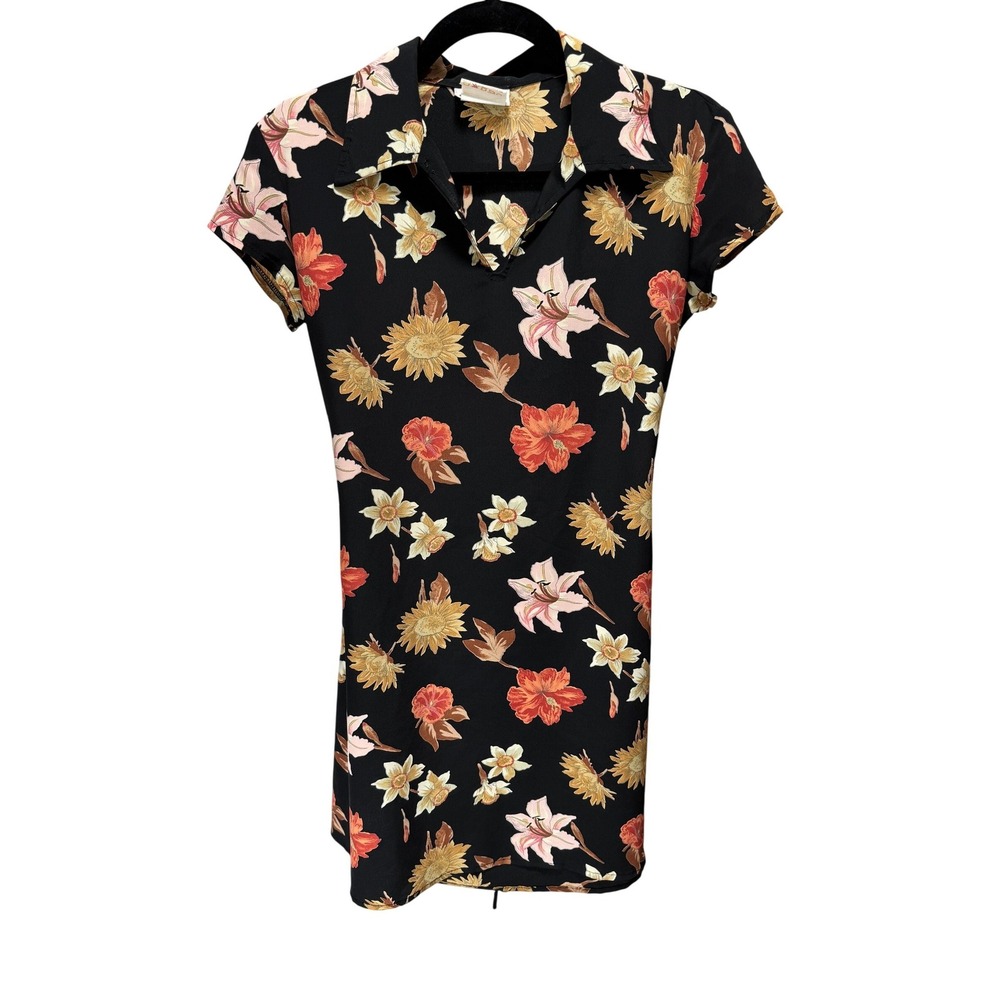 Dynamite Mini Dress Womens Small Black Vintage 90s Dark Floral Whimsy Spring